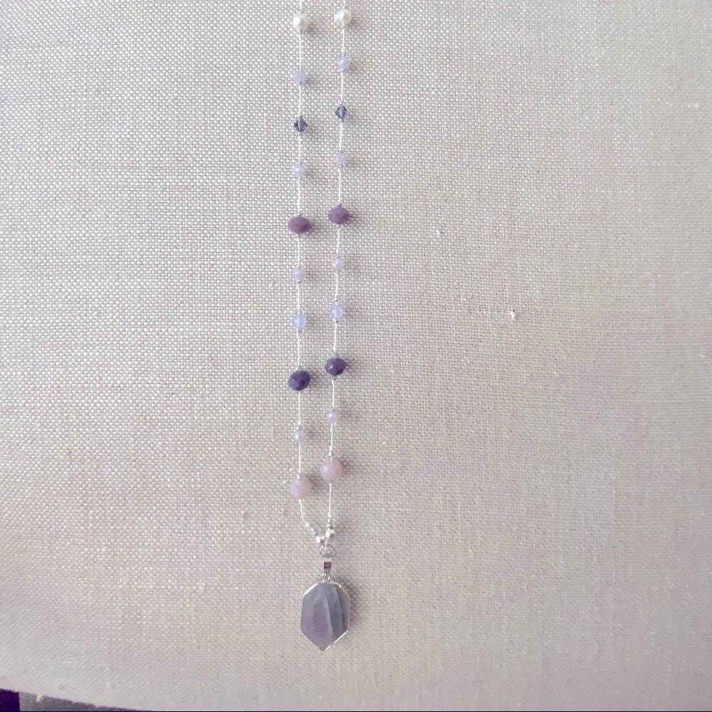 Amethyst and silver long necklace